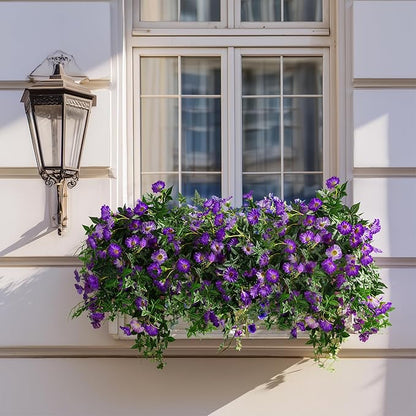 Artificial Flowers Artificial Petunias for Outdoors 2PCS Artificial Hanging Plants Outdoor Silk Flowers with Stems Outdoor Flowers Uv Resistant for Porch Decor Terrace Decor（Purple）Without Pot