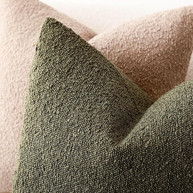 Foindtower Decorative Textured Boucle Throw Pillow Covers Accent Solid Pillow Cases Neutral Soft Cozy Couch Cushion Case for Chair Sofa Bedroom Living Room Home Decor 22x22 Inch,1PC,Moss Green