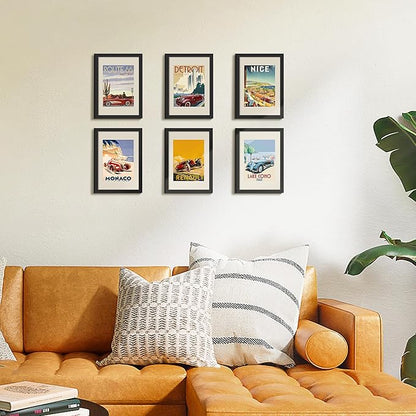 upsimples A4 Picture Frame Set of 5, Display Pictures 6x8 with Mat or 8.3x11.7 Without, Wall Gallery Poster Frames, Black
