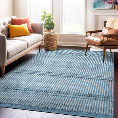Rugshop Contemporary Stripe Lines High Traffic Living Room,Bedroom,Kitchen, Home Office Area Rug 5' x 7' Blue