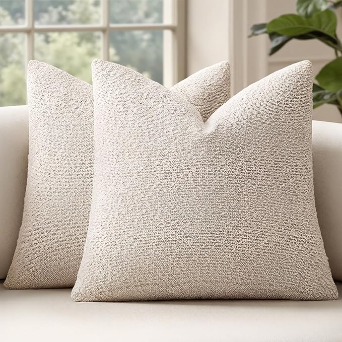 MIULEE 16x16 Inch Christmas Decorative Pillow Covers for Couch Bed Set of 2 Textured Boucle Neutral Winter Throw Pillows Natural Beige Accent Solid Cushion Pillowcases Sofa Livingroom Home Decor