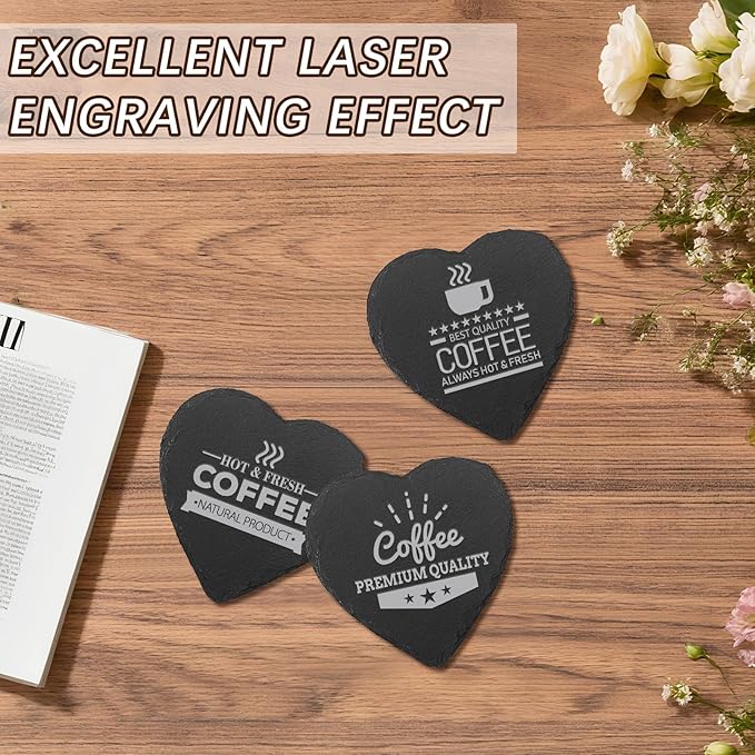 24 PCS Slate Drink Coasters Bulk,4 Inch Black Slate Stone Coasters for Office, Home Decor,Laser Engraving Blanks with Anti-Scratch Bottoms for Coffee Bar Kitchen(Heart)