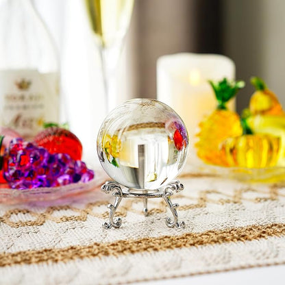 2.3in Sparkling Clear Crystal Ball with Stand 60mm Handcrafted Photography Prop for Magical Shots Elegant Home & Party Decor for Women