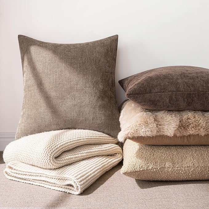 MIULEE Pack of 2 Decorative Throw Pillow Covers Soft Chenille Throw Pillows Solid Textured Lumbar Cushion Covers for Couch Sofa Bedroom Living Room 12x20 Inch, Taupe Grey