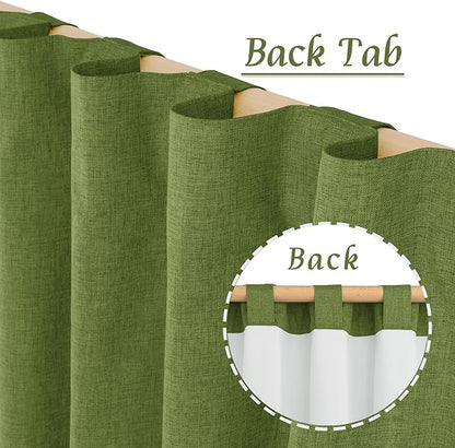 LAMIT Olive Green 100% Blackout Linen Curtains, 84 Inch Linen Textured Living Room Bedroom Drapes Room Darkening Back Tab and Rod Pocket Christmas Panels with White Liner, 2 Panels, 60 x 84 Inch