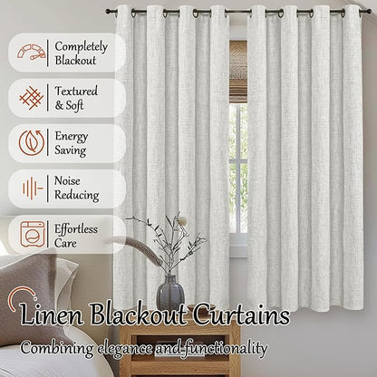Lajode Linen Blackout Curtains for Living Room Narrow Window, Thermal Insulated Complete Light Blocking Soundproof Small Curtains for Bedroom, Each 38 Inch Wide 80 Inch Length 2 Panels, Light Grey