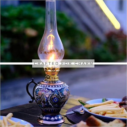 Vintage Handmade Copper Oil Lamp 15.35” – Decorative Hurricane Lantern for Indoor Lighting, Farmhouse Kitchen Décor, Emergency Lamp for Power Outages, Christmas Gift