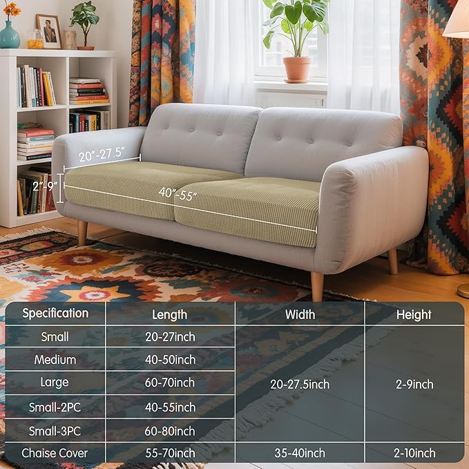 Hokway Stretch Couch Cushion Covers, 2 Piece Individual Sofa Cushion Slipcovers，Jacquard Sofa Seat Slipcover Set, Non-Slip Protector for Cushion (Sand,Small-2PC)