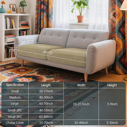 Hokway Stretch Couch Cushion Covers, 2 Piece Individual Sofa Cushion Slipcovers，Jacquard Sofa Seat Slipcover Set, Non-Slip Protector for Cushion (Sand,Small-2PC)
