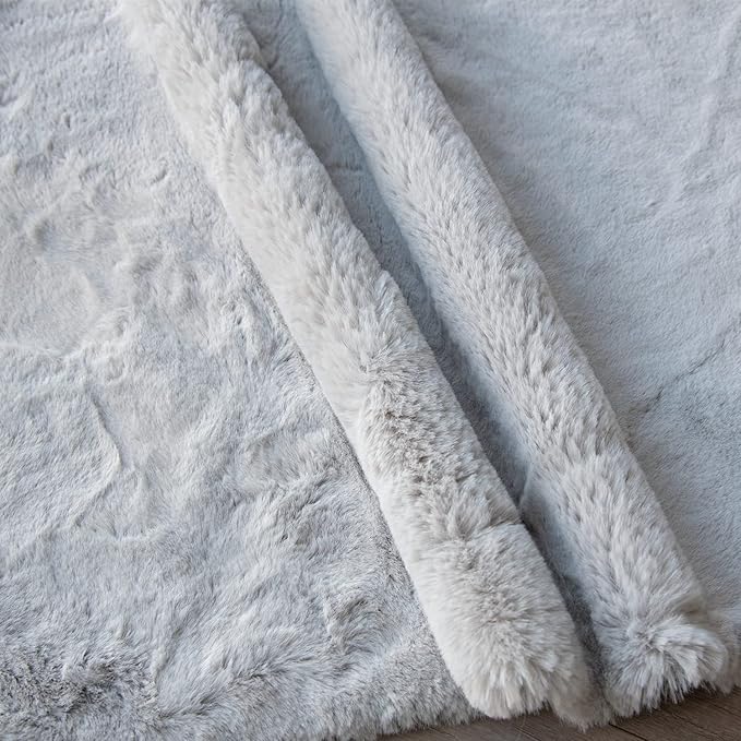 Washable Area Rugs 5x7 Rugs for Living Room Silver Grey Faux Rabbit Fur Rug for Bedroom Faux Sheepskin Rug Teen Room Home Décor