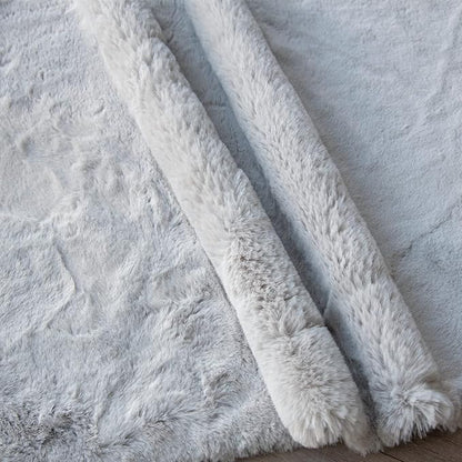 Washable Furry 5ft Round Area Rugs for Living Room Bedroom Light Grey Circle Faux Rabbit Shaggy Fur Rug Teen Room Décor