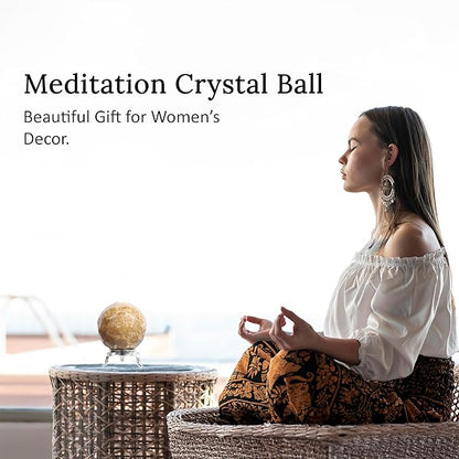 Crocon 50mm Camel Jasper Diamond Cut Stone Sphere Ball with Metal Stand 1400+ Carats Gemstone Ball Healing Ornament Rock Sphere Sculpture Figurine for Fengshui Divination Crystal Home Decor