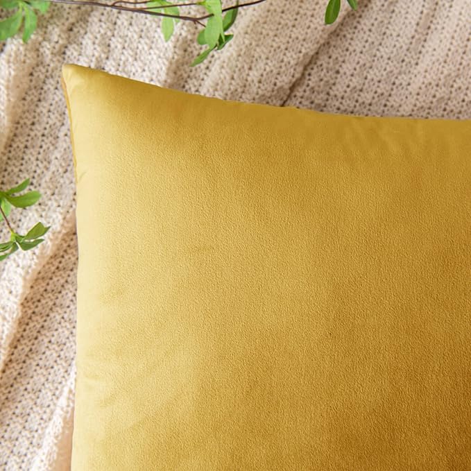 EMEMA Fall Lemon Yellow Velvet Throw Pillow Covers 20x20 Inch Set of 2 Decorative Square Pillowcase Soft Solid Cushion Case for Couch Sofa Bedroom Livingroom