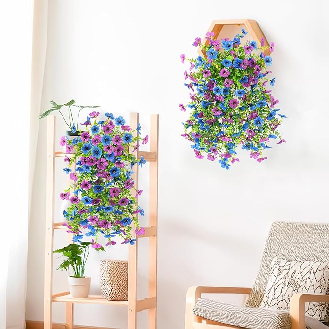 INQCMY 2Pcs Artificial Fake Hanging Flowers for Outdoors UV Resistant Artificial Plants for Spring Summer Decor Look Real Faux Flowers for Outside Home Planter Porch Patio Decor