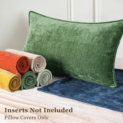 decorUhome Spring Couch Euro Sham Throw Pillow Covers 22x22 Set of 2, Decorative Soft Velvet Neutral Chenille Pillow Covers with Elegant Design for Sofa Bed Living Room Home Decor, Moss Green