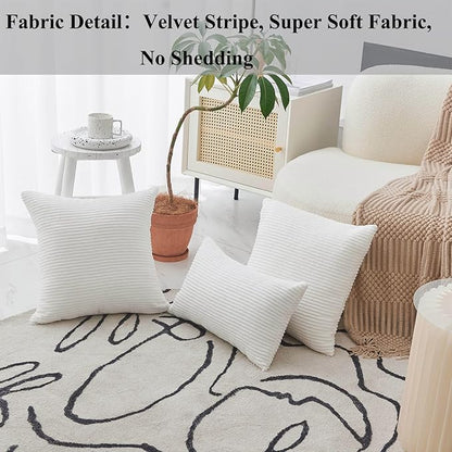 Home Brilliant White Euro Shams Set of 2 24x24 Throw Pillow Covers Spring Decoration Striped Velvet Corduroy Euro Throw Pillow Sham Couch Cushion Cover for Teen Girls, 24 x 24 inch, Creamy White