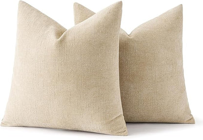 MIULEE Pack of 2 Decorative Throw Pillow Covers Soft Chenille Throw Pillows Solid Textured Cushion Covers for Couch Sofa Bedroom Living Room 18x18 Inch, Beige