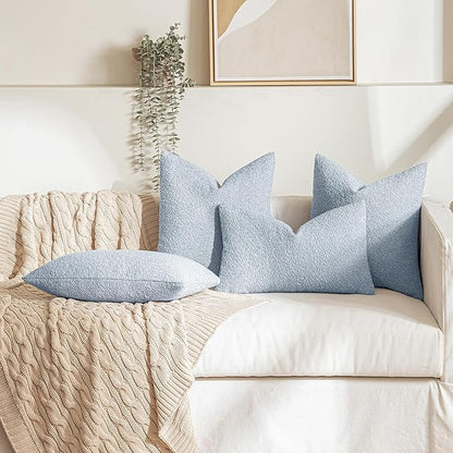 MIULEE 12x20 Inch Decorative Lumbar Throw Pillows for Bed Set of 2 Textured Boucle Neutral Winter Throw Pillow Covers Light Blue Accent Solid Pillowcases Sofa Livingroom Home Decor
