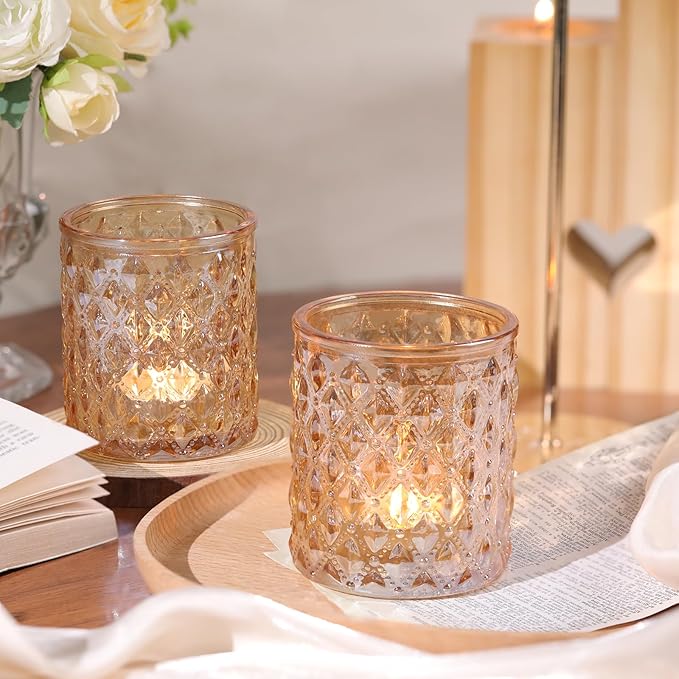 8Pcs Large Votive Candle Holders Gold Tea Light Candle Holders Glass Candle Holder for Wedding, Bridal Shower,Table Centerpiece,Party, Home Decor