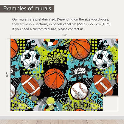 AFZEVEB-Colorful Graffiti Wallpaper Hand-Painted Ball Wall murals for Kids Room 159"x107"(Not Peel and Stick)