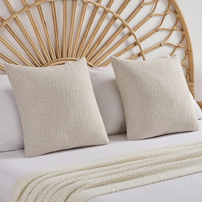 FUTEI Natural Decorative Throw Pillow Covers 22x22 Inch Set of 2,Soft Linen Slub Texture Cushion Case,Farmhouse Home Decor for Couch Bed Living Room