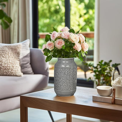 Ceramic Vase for Home Decor, 9 Inch Minimalist Decorative Vases for Flower, Centerpieces, Bookshelf, Tabletop, Living Room, Bathroom, Entryway, Coffee Table Decor, Grey