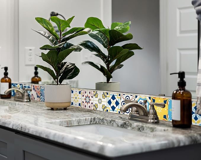 FLFK Wall Border Tile Stickers Peel and Stick Wallpaper Border for Kitchen Backsplash Bathroom Shower Room,4"x240"