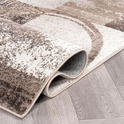 Rugshop Contemporary Abstract Circle Design Area Rug, Carpet with Jute Backing for Living Room, Dining Room, or Bedroom, Brown, 7'10" x 10'2"