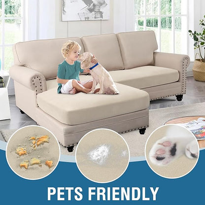 H.VERSAILTEX Fleece 2 Piece Sectional Couch Covers L Shape Stretch Couch Cushion Covers Thick and Soft Sofa Covers for Sectional Sofa Set Washable (2 Seater + 1 Chaise, Ivory)