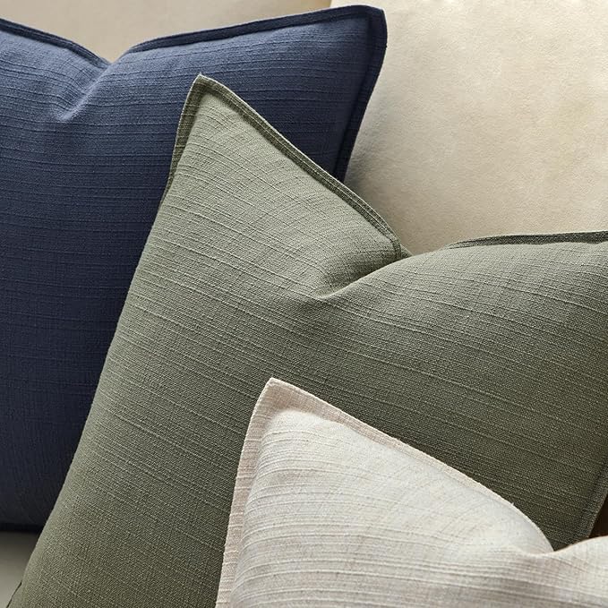 MIULEE Pack of 2 Thick Textured Couch Throw Pillow Covers, Olive Green Decorative Pillow Covers 22x22, Neutral Linen Cushion Cases for Sofa Bed Living Room Modern Farmhouse Home Decor, No Filling