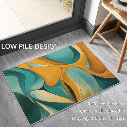 Abstract Rugs for Bedroom - Abstract Swirl Area Rug, 3x5 Rug, Yellow Blue Contemporary Rug & Home Decor, Modern Carpet & Room Decor, Washable Non Slip Anti Skid Rugs