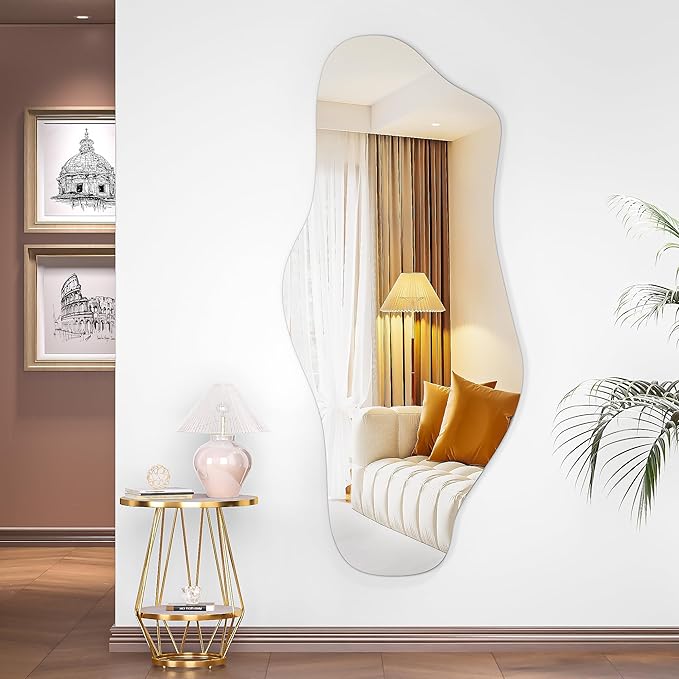 Hasipu Irregular Wall Mirror, 48"x22" Asymmetrical Frameless Mirror, Modern Decorative Mirrors for Living Room, Entryway, Hallway, Bathroom, Bedroom,Wall Mounted Home Decor