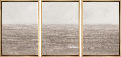 MUDECOR Framed Wall Art Print Set Neutral Textured Seascapes Subtle Tones Illustrations Modern Art Boho Decorative Colorful Chic for Living Room, Bedroom, Office - 24"x36"x3 Natural