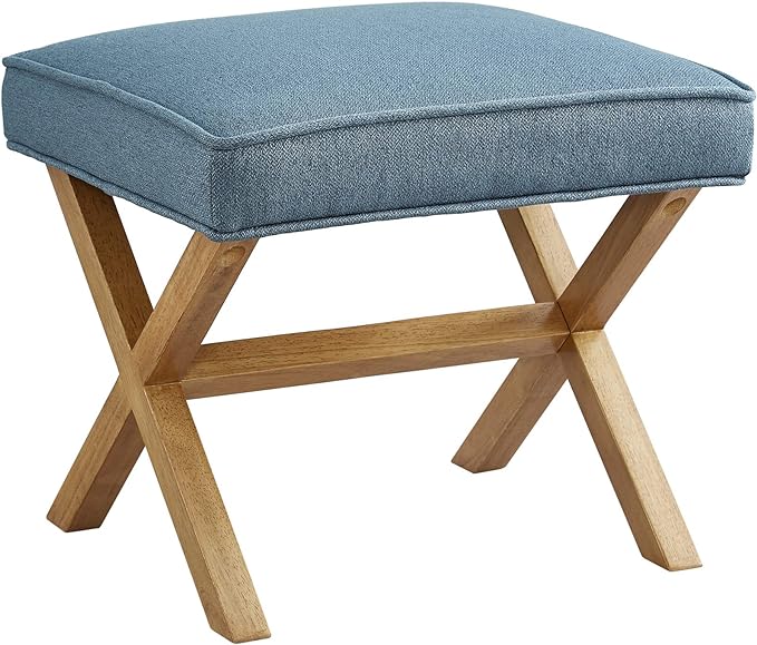 Amazon Basics Small Ottoman Foot Rest, Mid-Century Modern X Square Polyester Foot Stool, Indigo Blue, 20"W x 18"D x 18"H