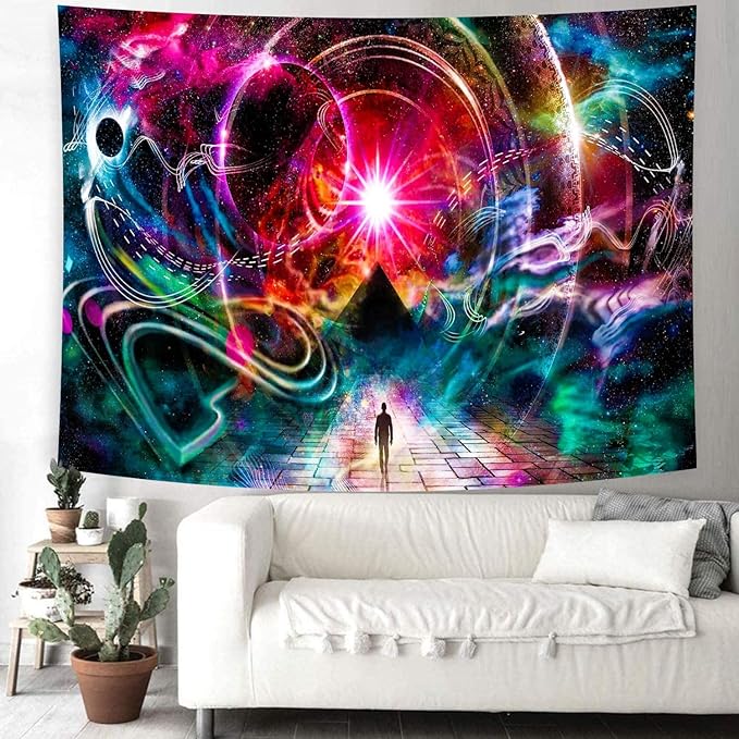 Delur Time Travel Tapestry Galaxy Universe Starry Sky Wall Hanging Tapestry Milky Way Outer Space Abstract Psychedelic Nebula Headboard for Bedroom Living Room Home Decor (70.8" x 92.5")