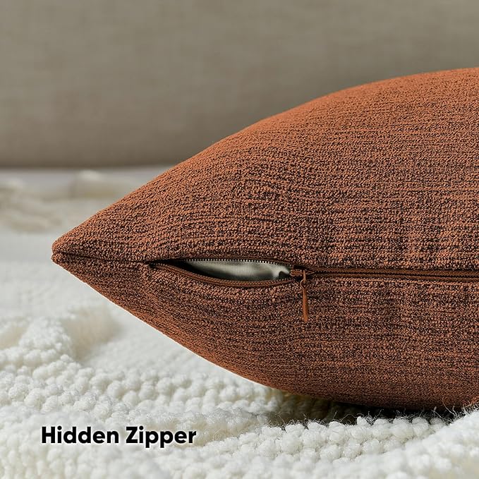 FUTEI Rust Chenille Decorative Throw Pillow Covers 18x18 Inch Set of 2,Soft Cozy Faux Linen Textured Cushion Case,Farmhouse Home Decor for Couch Living Room