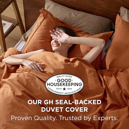 Bedsure 100% Washed Cotton Duvet Cover King Size - Burnt Orange Minimalist Cotton Duvet Cover Linen Like for All Seasons - GentleSoft™ Plain Simple Bedding (Burnt Orange, King, 104"x90")