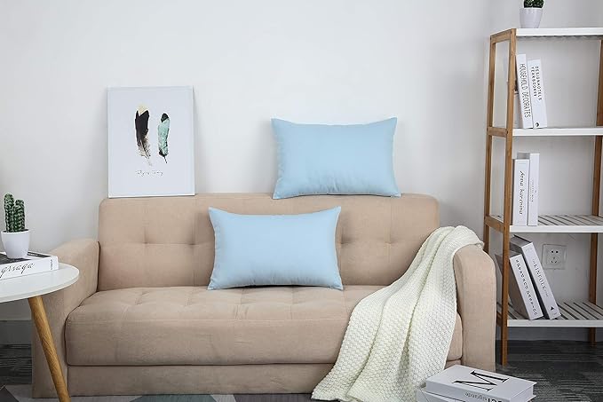 TangDepot Handmade Decorative Solid 100% Cotton Canvas Throw Pillow Covers/Pillow Shams, (12"x18", Light Blue)