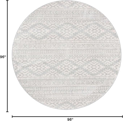 SAFAVIEH Tulum Collection Area Rug - 8' Round, Light Grey & Ivory, Moroccan Boho Tribal Design, Non-Shedding & Easy to Clean, Ideal for Living Room, Bedroom, Dining Space (TUL272F)