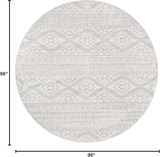 SAFAVIEH Tulum Collection Area Rug - 8' Round, Light Grey & Ivory, Moroccan Boho Tribal Design, Non-Shedding & Easy to Clean, Ideal for Living Room, Bedroom, Dining Space (TUL272F)