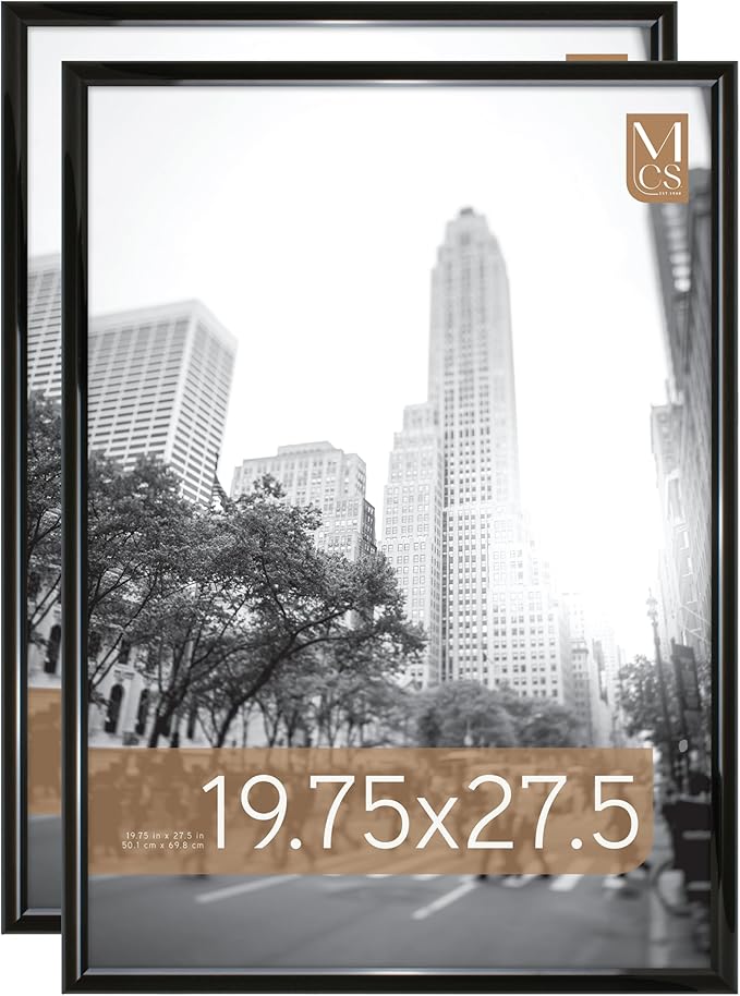 MCS Trendsetter 19.75x27.5 Poster Frame Black High-Gloss, Vertical & Horizontal Wall Hanging Large Picture Frame for Photos, Posters & Art Prints (2-Pack)