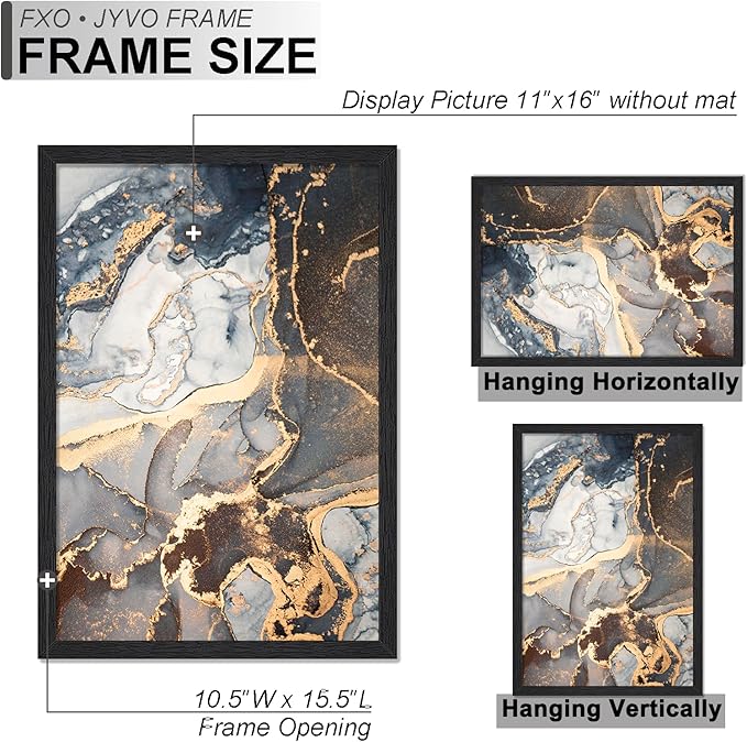 Engineered Wood 11x16 Picture Frame Set of 3, Black Frame for 11 x 16 Inch Picture Poster Photo, Light Weight 11 by 16 Frame with Wood-grain for Wall - 3 Pack/Black/11 x16