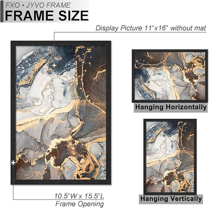 Engineered Wood 11x16 Picture Frame Set of 3, Black Frame for 11 x 16 Inch Picture Poster Photo, Light Weight 11 by 16 Frame with Wood-grain for Wall - 3 Pack/Black/11 x16