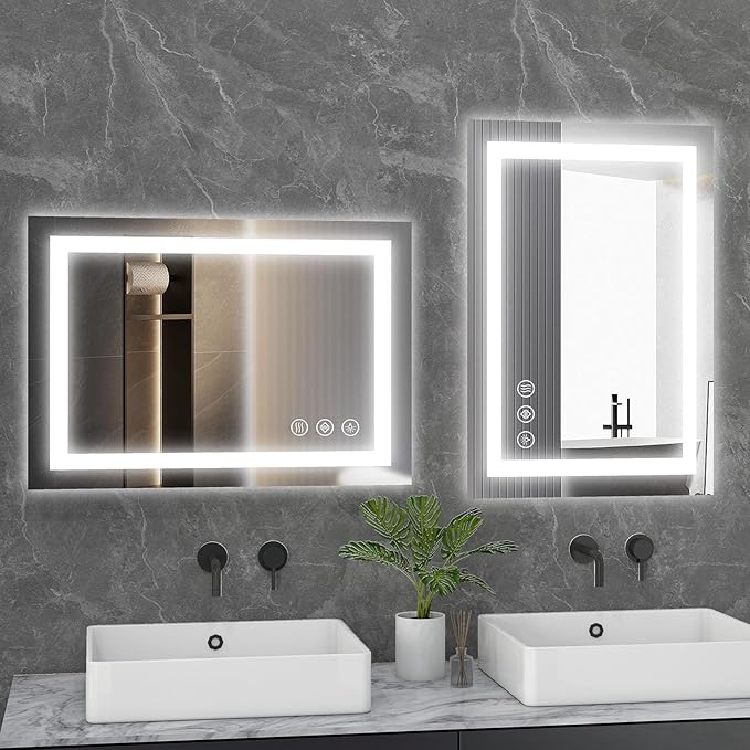 Sweetcrispy 20.1"x28.1" 1Smart Anti-Fog LED Bathroom Mirror with Front Light & Backlit, 3 Color Temperatures, Dimmable, Memory Function, Rectangle Modern Vanity Mirror