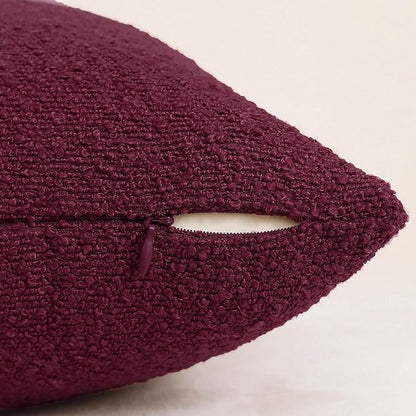 Jeneoo Burgundy Red Decorative Square Thick Throw Pillow Covers Fine Textured Boucle Couch Cushion Cases for Home Livingroom Sofa Decor, Set of 2, 18 x 18 Inch