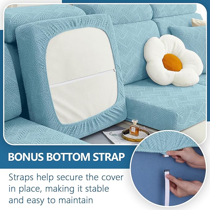 hyha Individual Couch Cushion Covers, Stretch Magic Sofa Seat Cushion Covers Washable, Dog Couch Sofa Slipcover for Pets, Kid with Elastic Bottom(2PC, Lake Blue)
