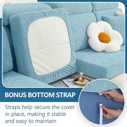 hyha Individual Couch Cushion Covers, Stretch Magic Sofa Seat Cushion Covers Washable, Dog Couch Sofa Slipcover for Pets, Kid with Elastic Bottom(2PC, Lake Blue)
