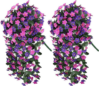 Artificial Fake Hanging Flowers Plants for Outdoor Winter Summer Decoration, 2PCS Faux Silk Daisy Flower Look Real UV Resistant Orchid Vine for Home Outside Garden Wall Indoor(Dark Purple and Fuchsia)