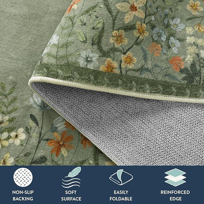 Lahome Boho Floral 2'6"x8 Green Washable Hallway Kitchen Runner Rug, Non Skid Bathroom Carpet Runners, Soft Non-Slip Indoor Rug Runners for Entryway Laundry Bedroom(Green,2'6"x8)
