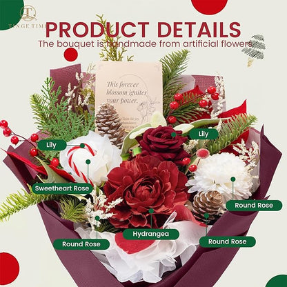 TINGE TIME Preserved Flowers Bouquet, New Year Faux Rose Bouquets, Artificial Flowers Poinsettia Faux Flowers, for Christmas Centerpiece Table Home Holiday Party